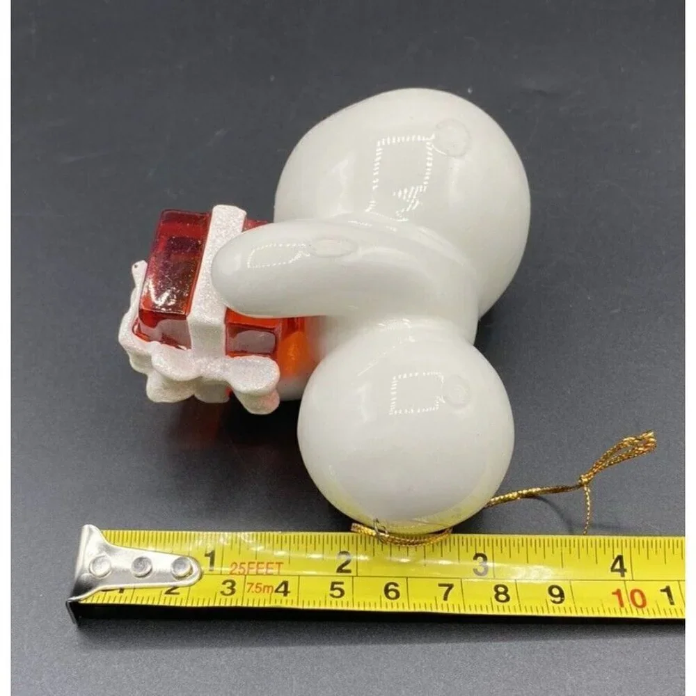 Handmade Ceramic Snowman Christmas Tree Ornament Anthropomorphic White Red  2005